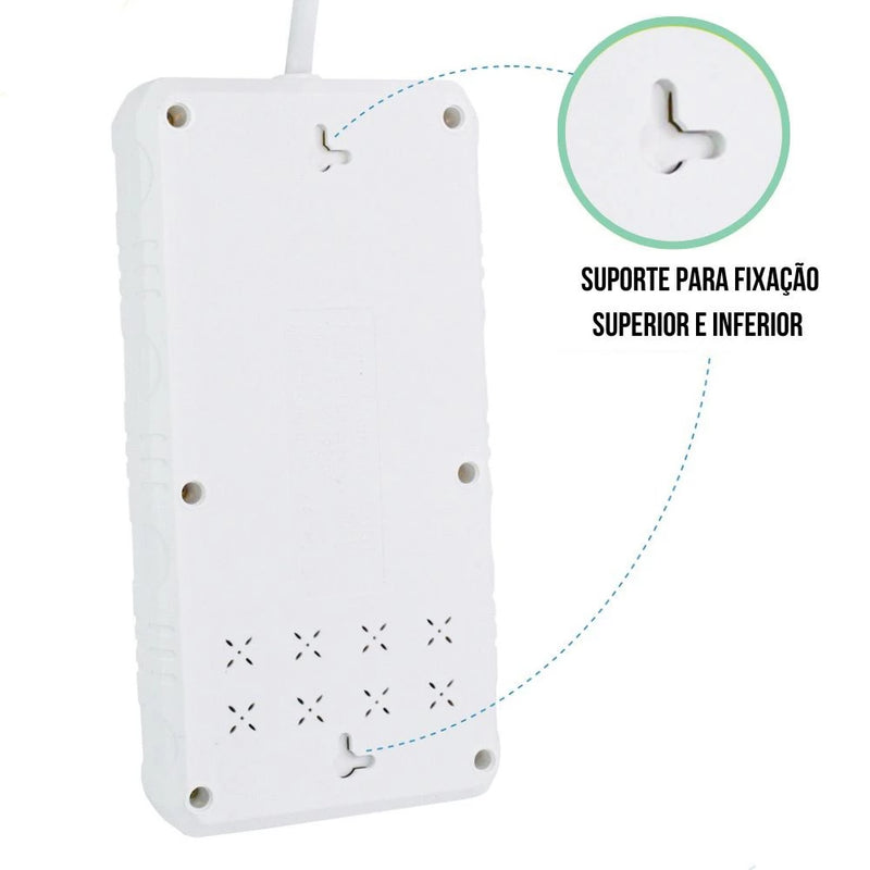 Régua Filtro de Linha com 7 Tomadas Extensão Elétrica 1 Universal 4 USB Bivolt 10A 110v/220v Cabo de 2 Metros Seguro e confiável